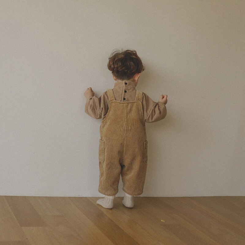 Salopette en velours côtelé pour bébé, vêtement pour enfant, pantalon assorti avec poche avant, Blouse pour bébé,