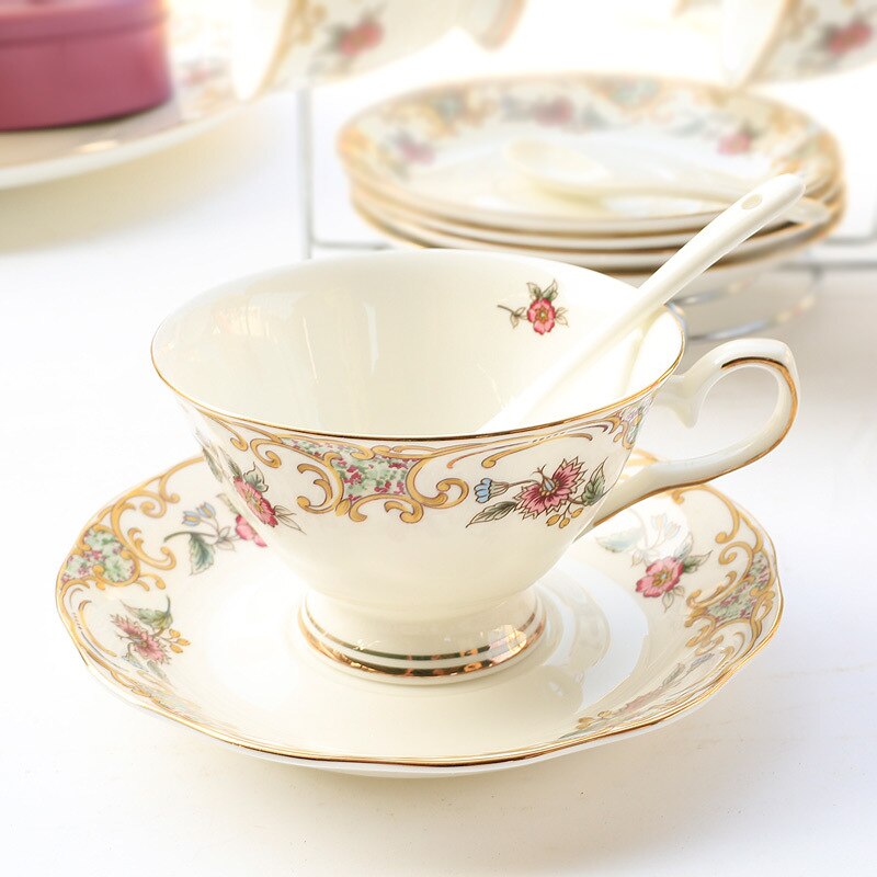 fanquare 21 Stuks Blauwe Roos Britse Middagthee Set, Moderne Porseleinen Theepot Set, Vintage Bone China Koffiekop en Schotel Set, Volwassenen Theeservies voor 6