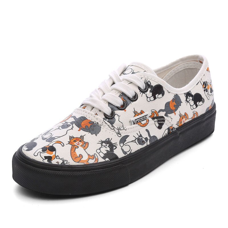 Schattig kattenpatroon dames casual espadrilles cartoon graffiti meisjes student sneakers dames zachte canvas jeugd schoenen plimsolls