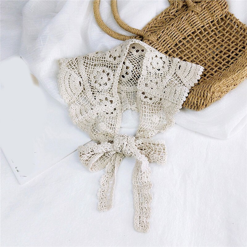 Solid Color Knitted Triangle scarf Women Neckerchief Lace Hair Head Scarf Scarf Triangle Scarf Crochet Floral Hollow Shawl Wraps: Beige