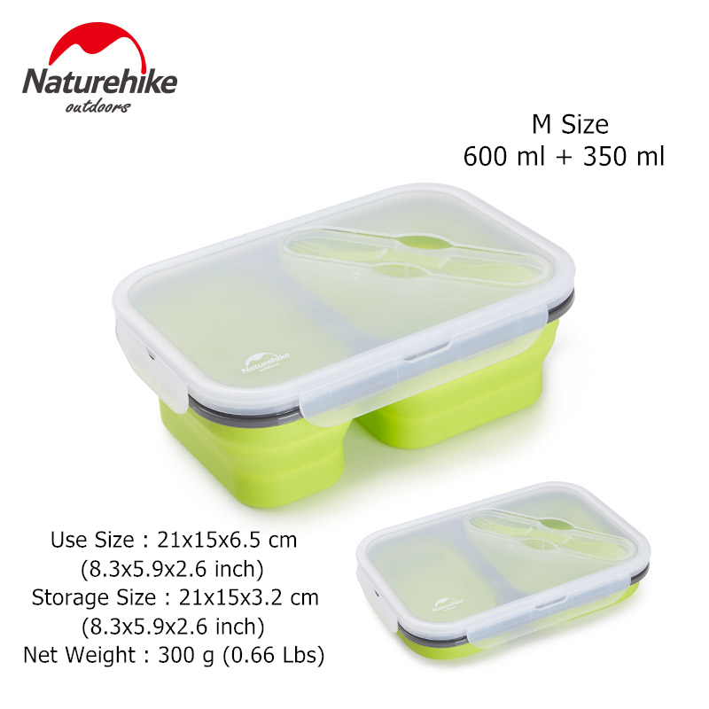 Naturehike Portable Foldable Outdoor Tableware Silicone Collapsible Lunch Box Camping Cutlery Cookware Food Storage Container: M Size