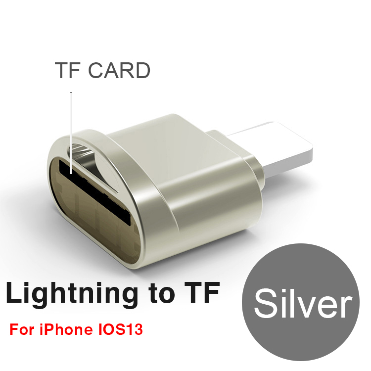 TF Card Reader for iPhone 13 12 11 Mini Pro Max Plug &amp; Play Lightning to Micro SD Adapter No Need Driver Card Reader for iPhone: Sliver