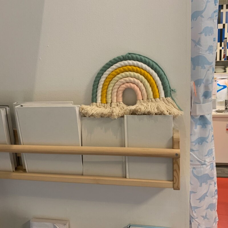 Decoración nórdica para habitación infantil, colgante de pared de arco iris tejido a mano, para habitación de niños y niñas