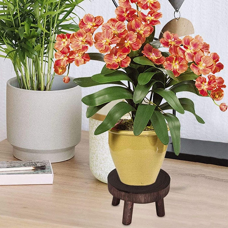 XD-2Pcs Mini Wooden Stool Flower Display Stand, Potted Plant Shelf Bonsai Rack, Vintage Wood Grain Garden Plant Pot Stand