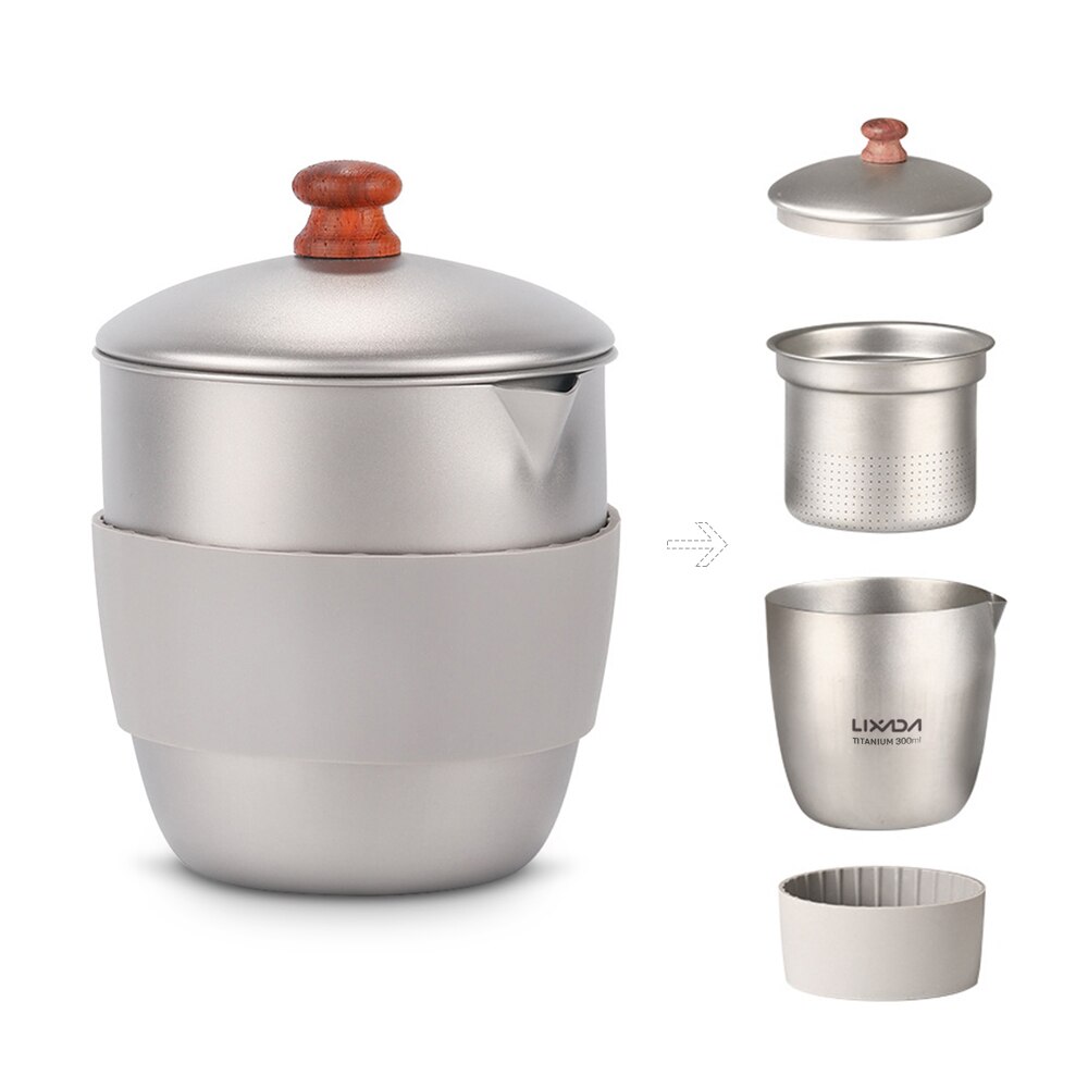 Lixada 300Ml Outdoor Camping Kettle Coffee Kettle Camping Tableware Travel Titanium Teapot Kettle Tea Maker With Infuser