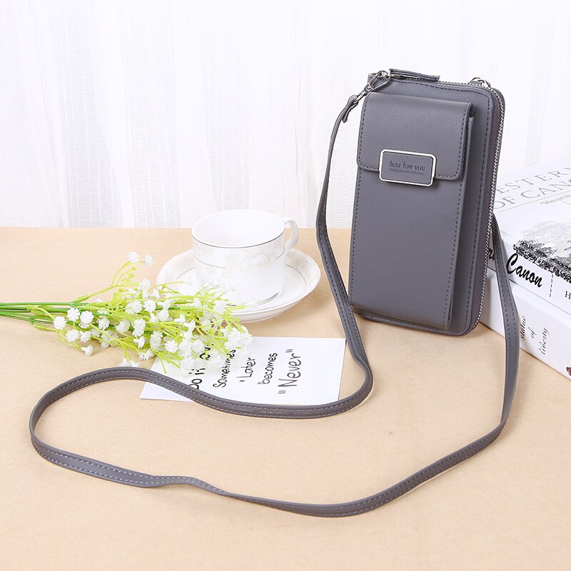Forever baellerry women wallet vertical crossbody mobile phone wallet zipper clutch wallet: Gray