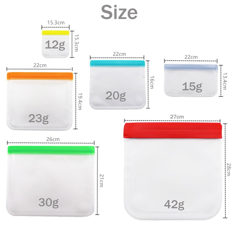 Bolsa de silicona para almacenamiento de alimentos, bolsa PEVA autosellable a prueba de fugas, reutilizable, para congelador, cocina, pan, Bacon, almuerzo para niños, 1 unidad