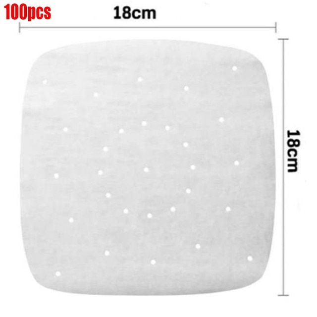 100Pcs 7/8/9 Inch Round Square Non-Stick Air Fryer Liners Paper Disposable Steamer Mat Baking Sheets Perforated Parchment Paper: 7 inch square 100pcs