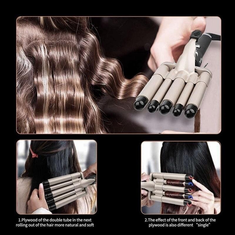 EU/US/UK Curling Iron 180-210 Degrees Tools Barrel Styler Hair Curlers Styling Electric Waver Hair Curl Five T S5W7