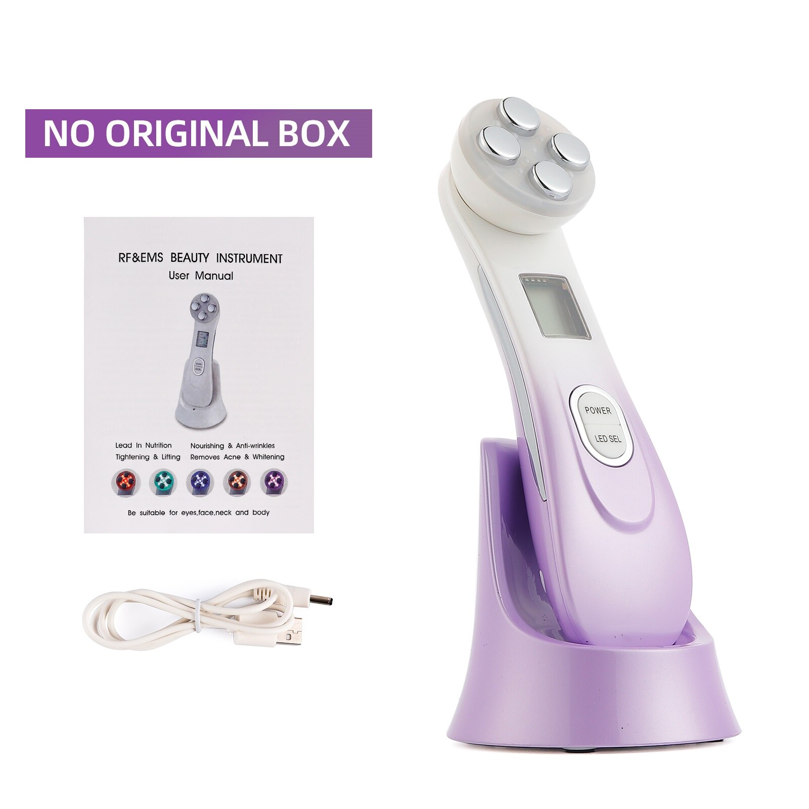 5in1 RF &Ampere; ems Radio Mesotherapie Elektroporation Gesicht Schönheit Stift Radio Frequenz LED Photon Gesicht Haut Verjüngung Entferner Falten: Violett Nein Kasten