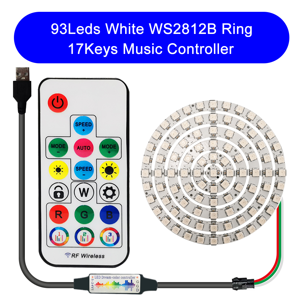 DC5V WS2812B DIY LED Ring 8 to 241 Pixels 5050 RGB Individually Addressable WS2812 Round Modules With 17Keys Music RF Controller