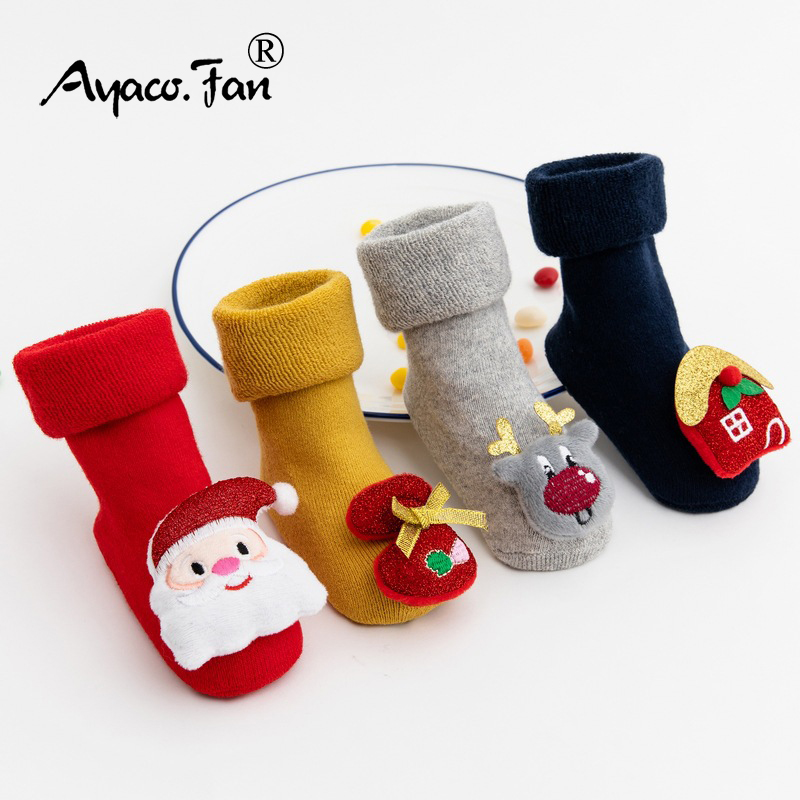 Peuter Sok Pasgeboren Kerst Sokken Kids Jongen Winter Dikkere Badstof Katoenen Sokken Baby Girl Infant Cartoon Pop Stretchy Sok 0-3T