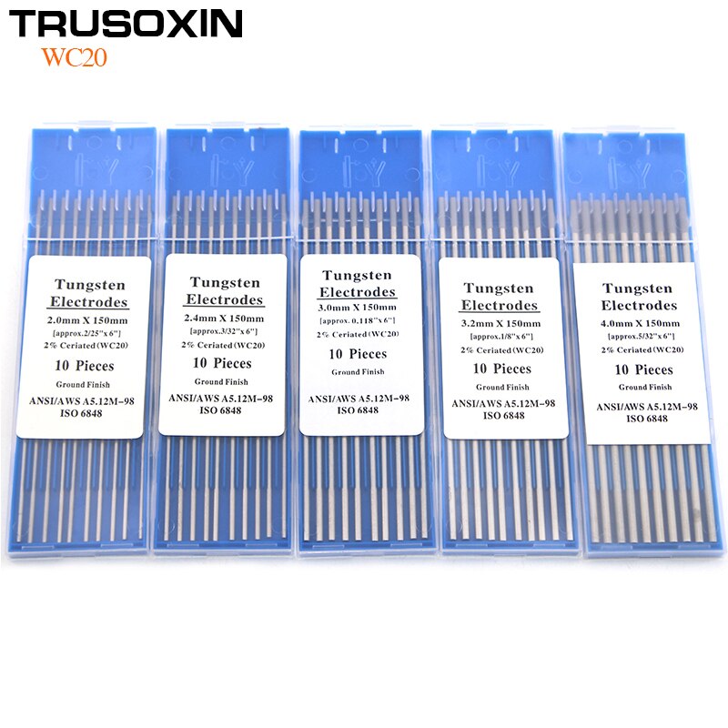 10 kpl harmaa värikoodi 1.0/1.6/2.0/2.4/3.0/3.2/4.0*150mm cerium volframi elektrodi pää volframi neula / lanka tig hitsauskone
