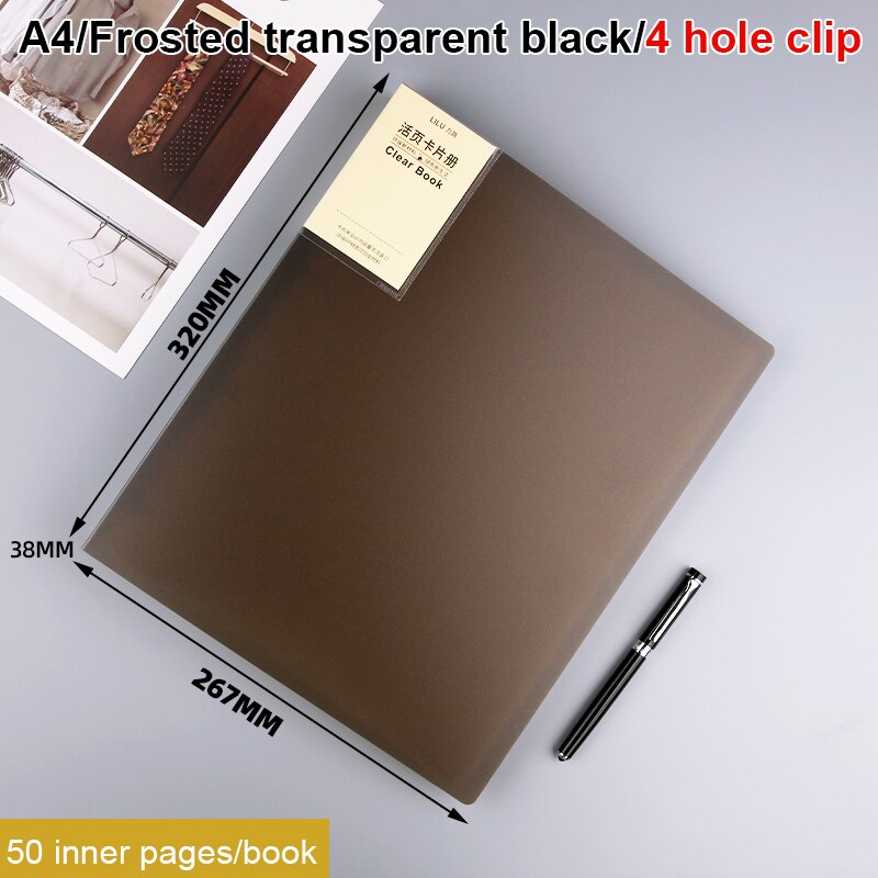 Loose Leaf Folder A3/A4/B5/A5 Transparent Detachable Folder Inner Core Document Bag Picture Storage Collection Book: A4 frosted 4 holes