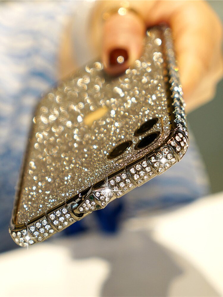 Strass Glitter Kristall Diamant Metall Stoßstange Fall Für iPhone12 Pro Max 12mini Bunte bling Abdeckung: For iPhone 12Pro Max / Black