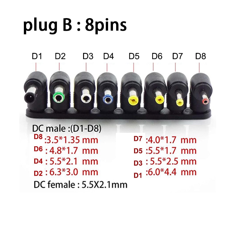 Universal 5.5x2.1mm DC Female to Male AC Power Plug Supply Adapter Tips Connector Kits for Laptop Jack Sets Right Angle: Plug B