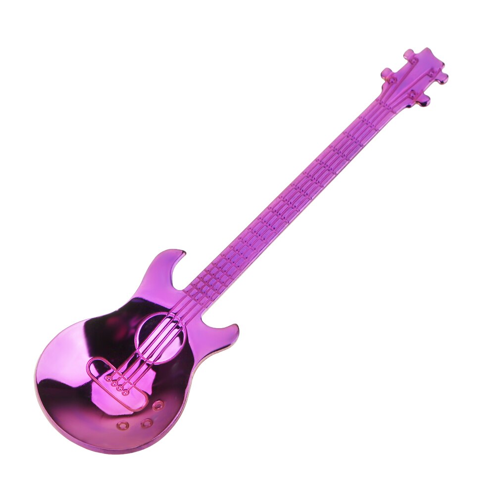 Stainless Steel guitar Spoon Long Handle Home Kitchen Tableware Flatware Ice Cream Dessert Spoons Small Tea Coffee Spoon: Purple