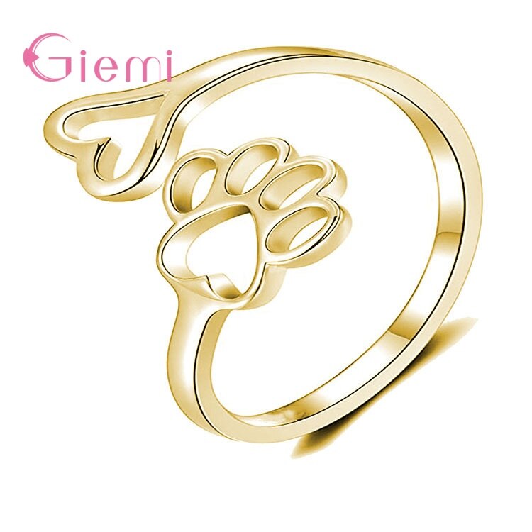 Best Selling Hond Kat Voetafdrukken Vrouwen Mannen Jongen Meisje Unisex Opening Verstelbare Vinger Ring 925 Sterling Zilveren Sieraden 3 Kleuren: Gold