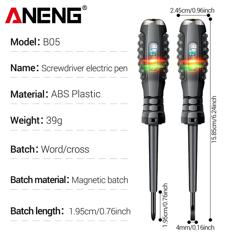 Caneta testadora elétrica ANENG B05 com indicador de tensão, caneta testadora com fenda + Phillips, chave de fenda multifuncional, ferramentas para eletricista