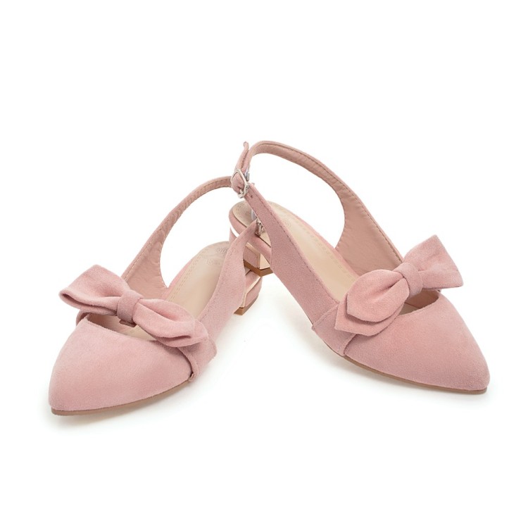 Style summer Women sandals flock Pointed Toe Shallow Butterfly Knot Decoration low heel slingback Concise Casual Shoes