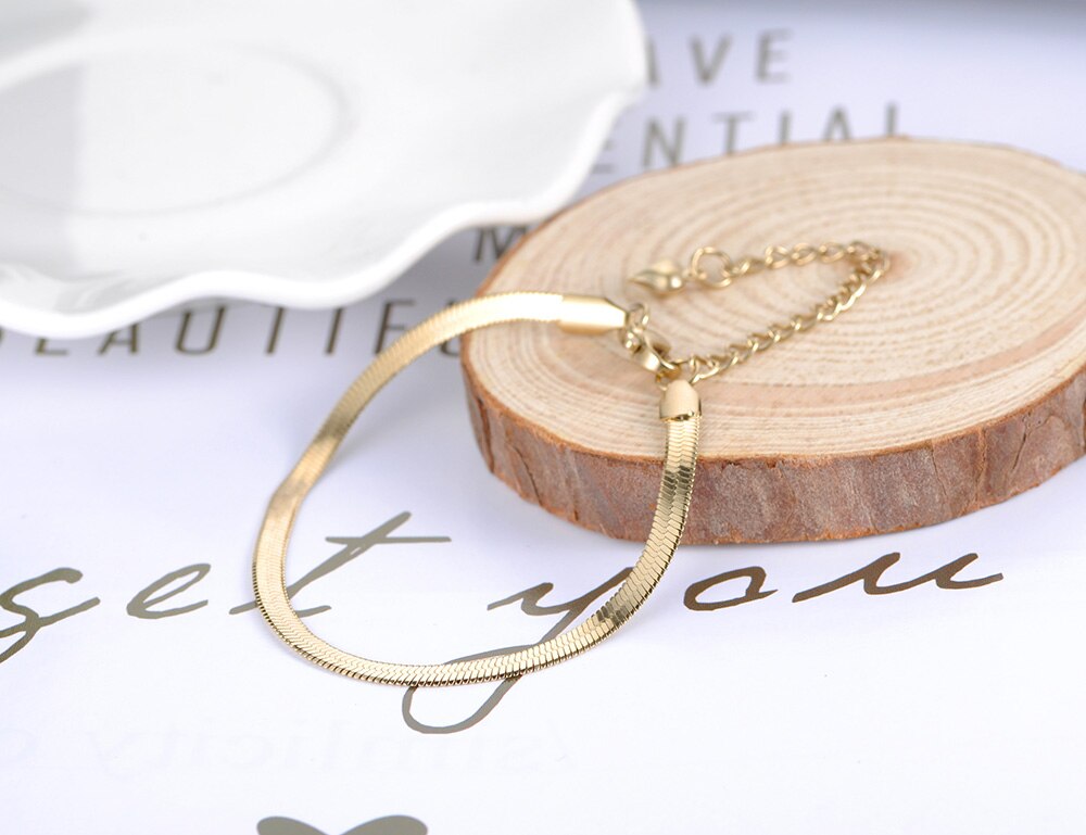 JeeMango Neue Edelstahl Schlange Kette Dünne Armbänder Armreifen Gold Farbe Jubiläum Chirstmas Für Frauen JB18075