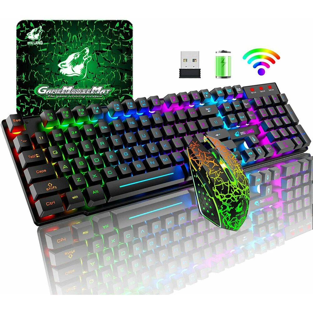 SPASH Gaming Keyboard Mechanical Feel Rainbow LED Backlight USB Keyboard and Mouse Set Ergonomic for PC Laptop Computer Gamer: A