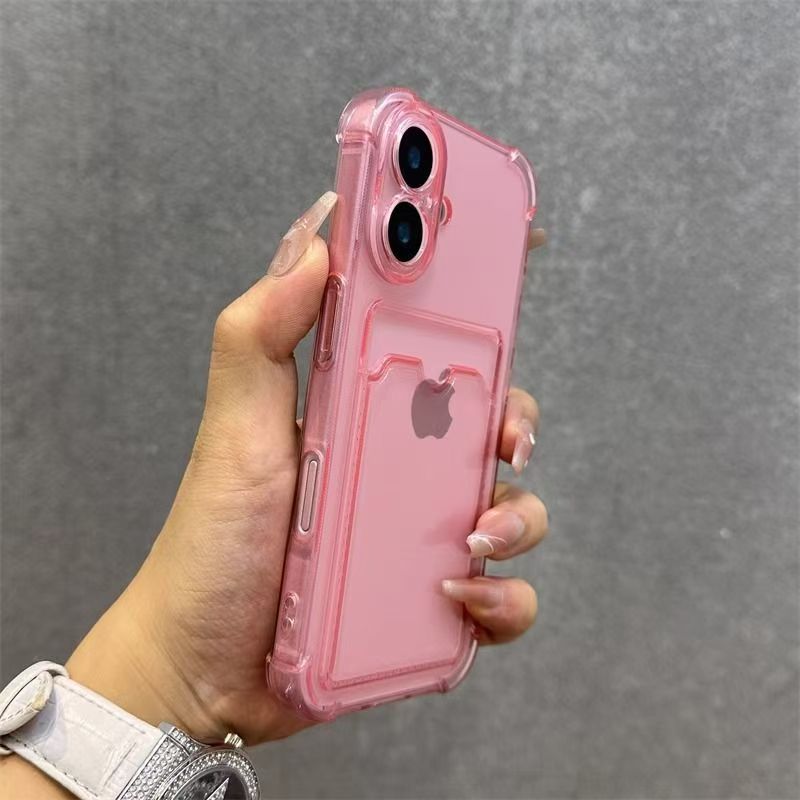 Kartentasche, Brieftasche, transparente Handyhülle für iPhone 16 Profi Max 16 Plus, Stoßstangen-Abdeckung: Eva / Rosa