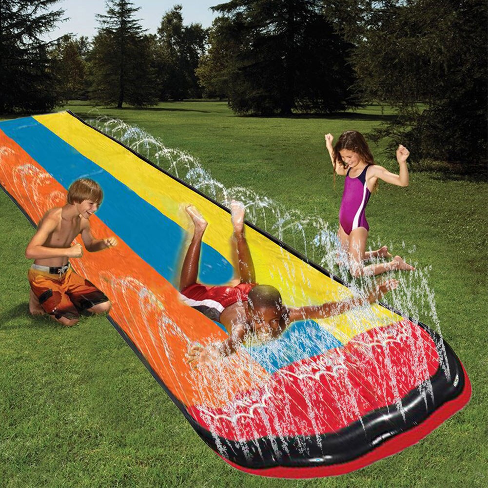 Children Waterslide Kids Splash Water Slide Portable Lawn Slide Contrast Color Sprinkler Toys For Boys Girls Summer Outdoor Toy