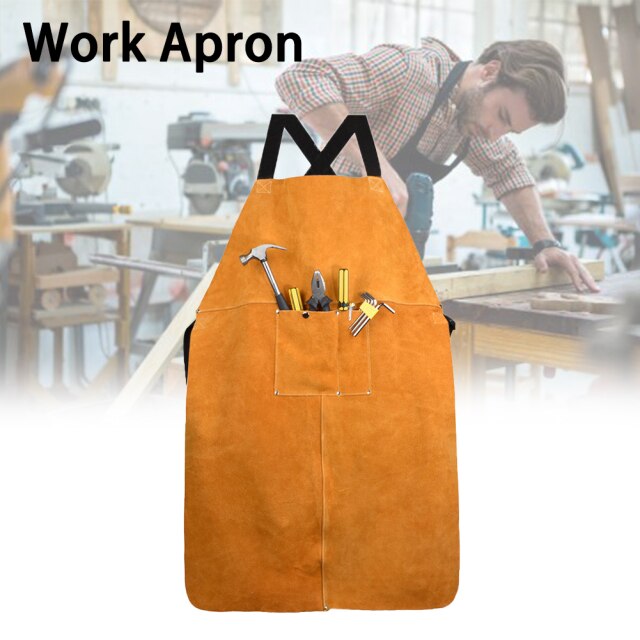 Welding Apron, Leather Welding Work Apron Heat Resistant & Flame Resistant Bib Apron, Heavy Duty Tools Shop Work Ap: Default Title