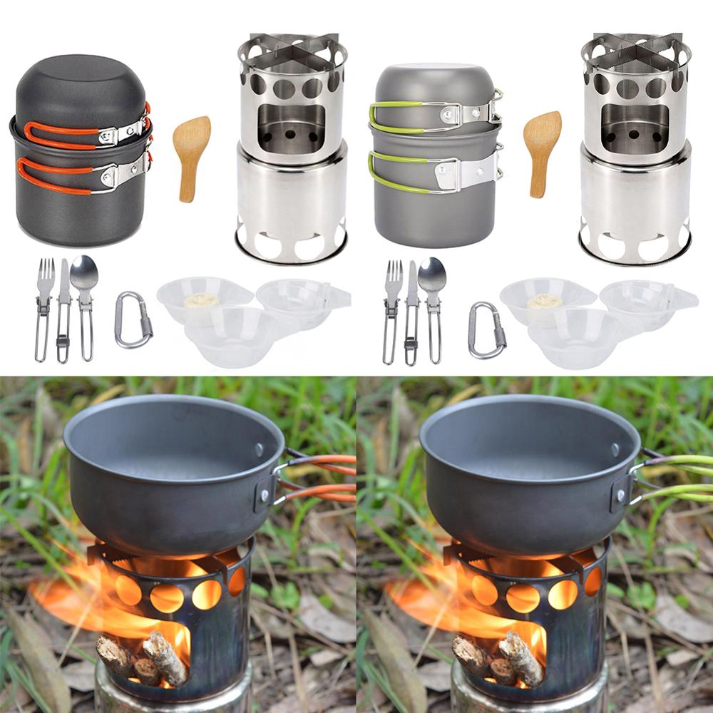 Camping Tableware Kit Picnic Cookware Ultra-Light Portable Outdoor Water Kettle Pan Pot Travel Aluminum Cooking Kits Utensils Hi