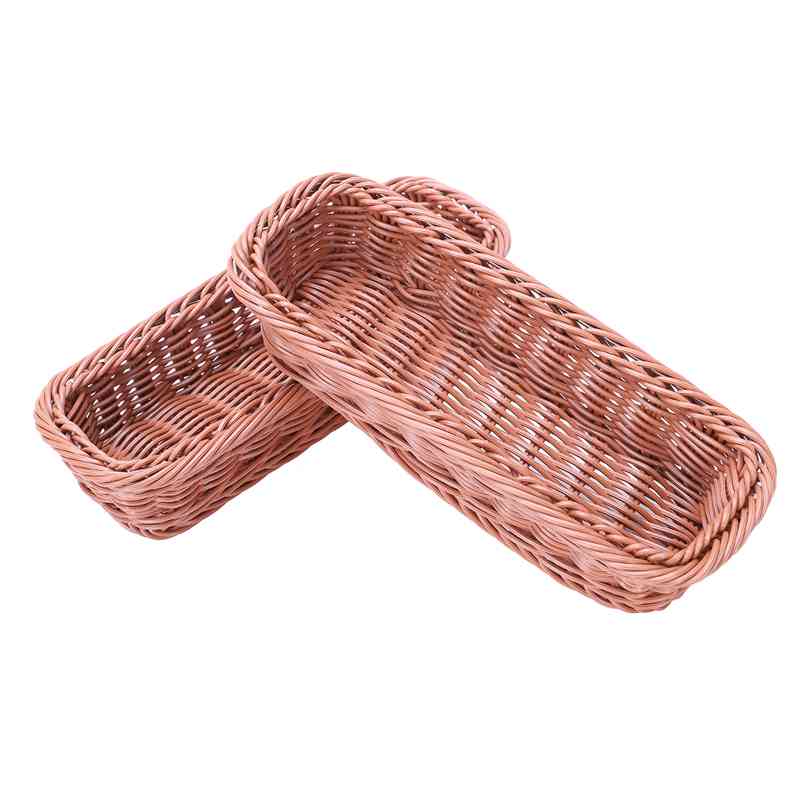 2pc rattan plast kurv bestik kurv rektangulær opbevaring boks bestik gaffel spisepinde brød kage frugt opbevaring: Default Title