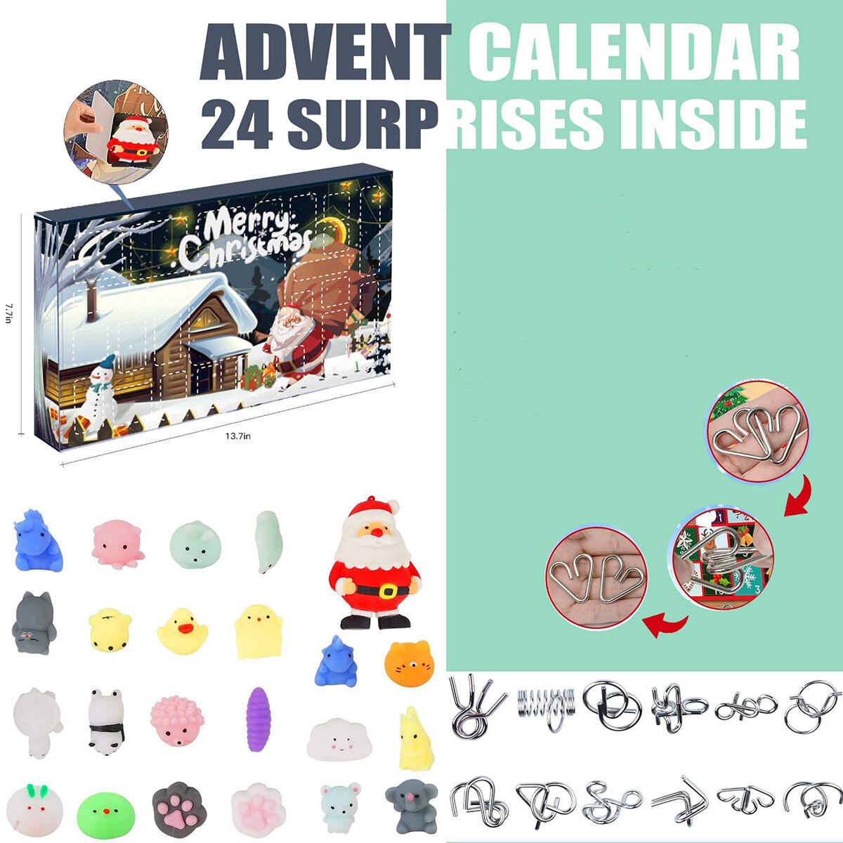 Puzzle de noël avec calendrier de l&#39;avent, 24 pièces, , casse-tête, jouet, compte à rebours, boîte aveugle,: C