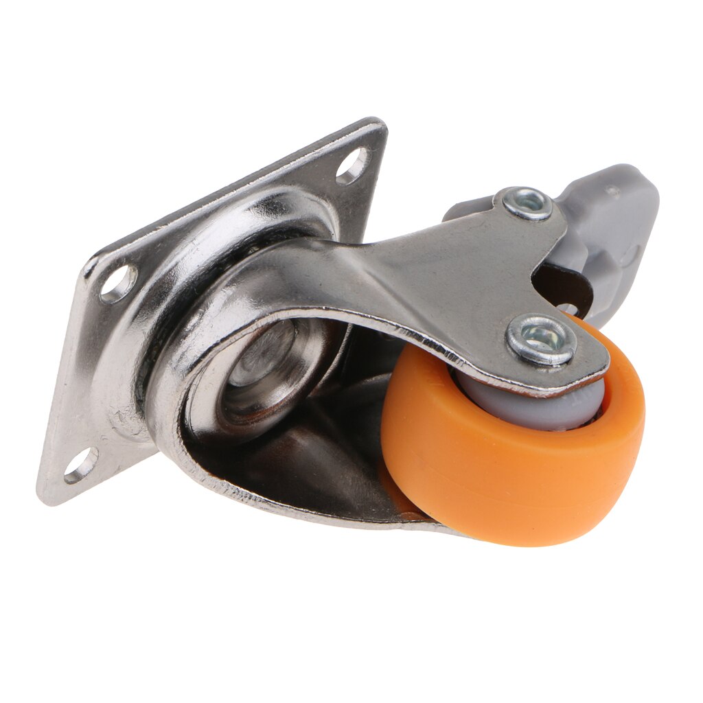 Caster Wielen Kwartelplaat W/Rem Wielen Op Oranje Polyurethaan Wielen (1 Inch Met Rem)