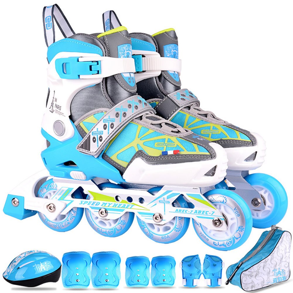 Kids Inline Skates 4 Wheels Shoes For Children Roller Skates Girl's Boy's Blue Pink Skating Shoes With Combo Set