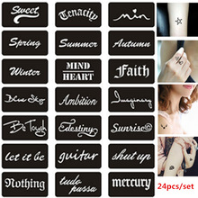 24 Stks/set Plantillas Henna Stencil Brief Patroon Glitter Tattoo Stencils Voor Schilderen Airbrush Stencil Body Hand Arm Pochoir