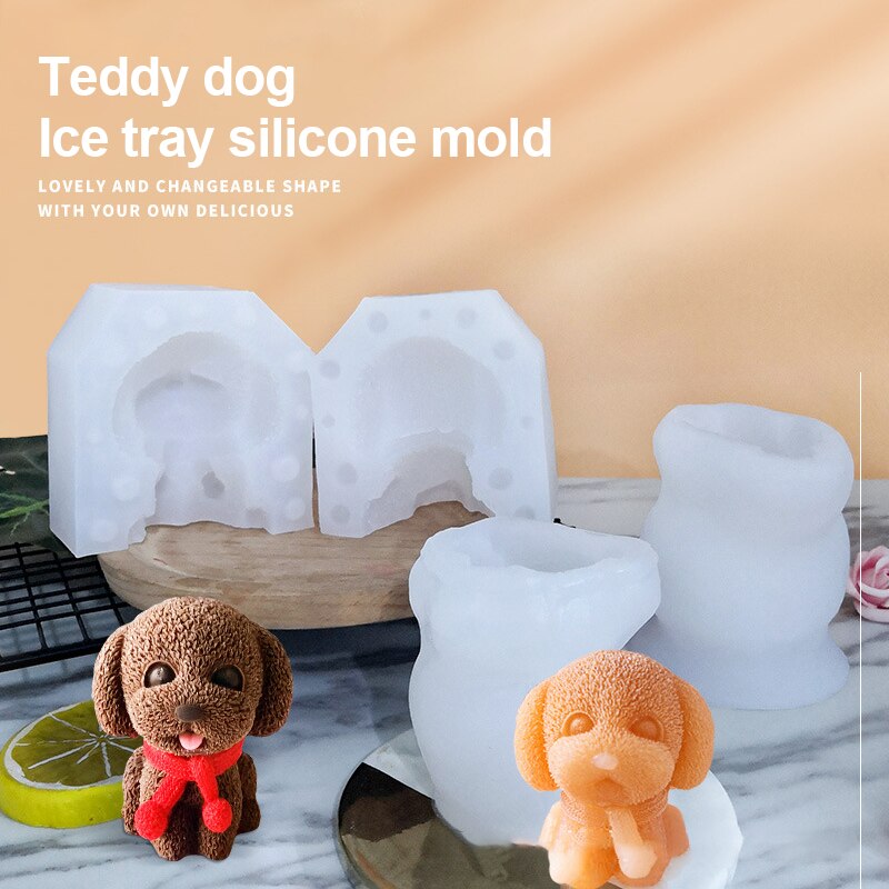 3D Teddy Dog Ice Cube Mold Mousse Cake Silicone Abrasives Aromatherapy Candle DIY Manual Epoxy Mold For Kitchen Tools
