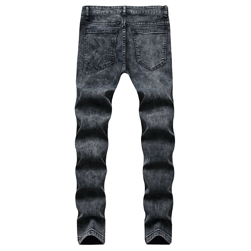 Ripped jeans trendy men's stretch slim fit European and American high street men's knees