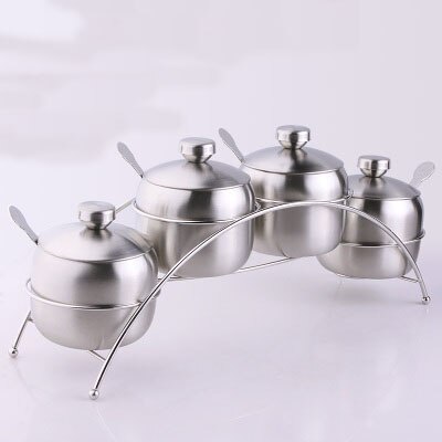 XMT-HOME de acero inoxidable para azúcar, recipientes para tarros de condimentos, sal, bote de especias con tapa, soportes para cuchara para Cocina