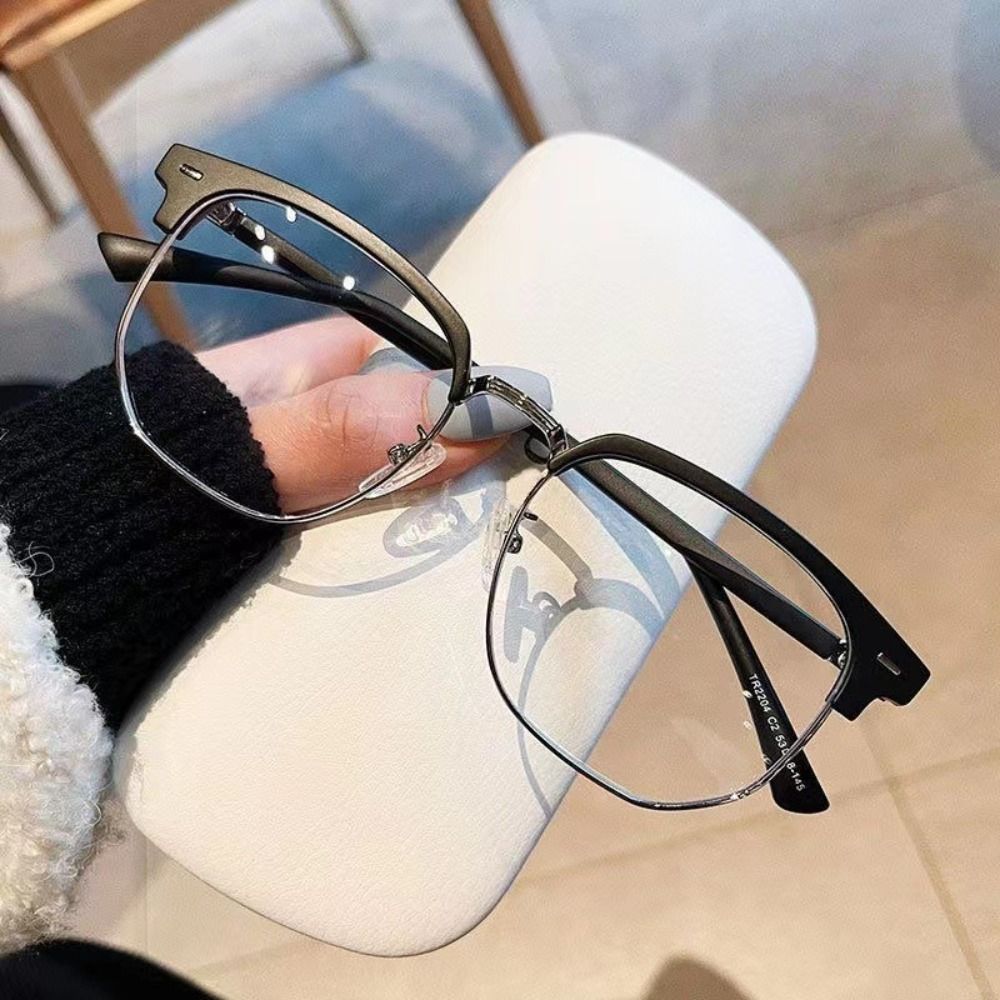 Retro Metal Half Frame Anti-Blue Light Glasses Eye Protection Plastics Flat Mirror Spectacles Half Frame Glasses for Women Men