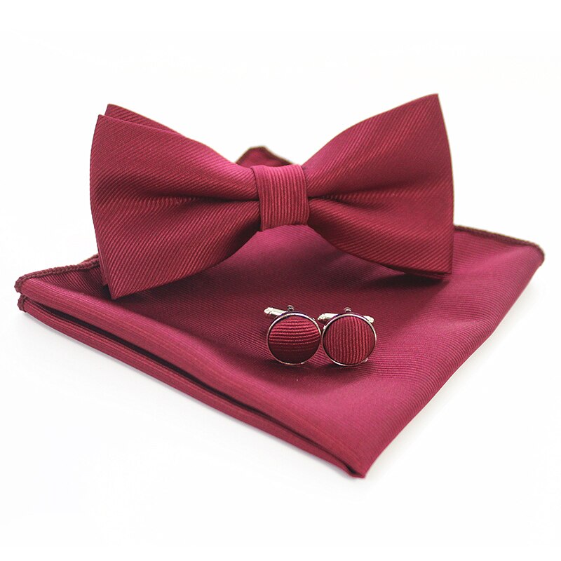 JEMYGINS BowTie Men's Formal Tie Bow Pocket Square Cufflinks Set Solid Color Bow Tie Hanky Set Business Wedding Bow Tie: 5