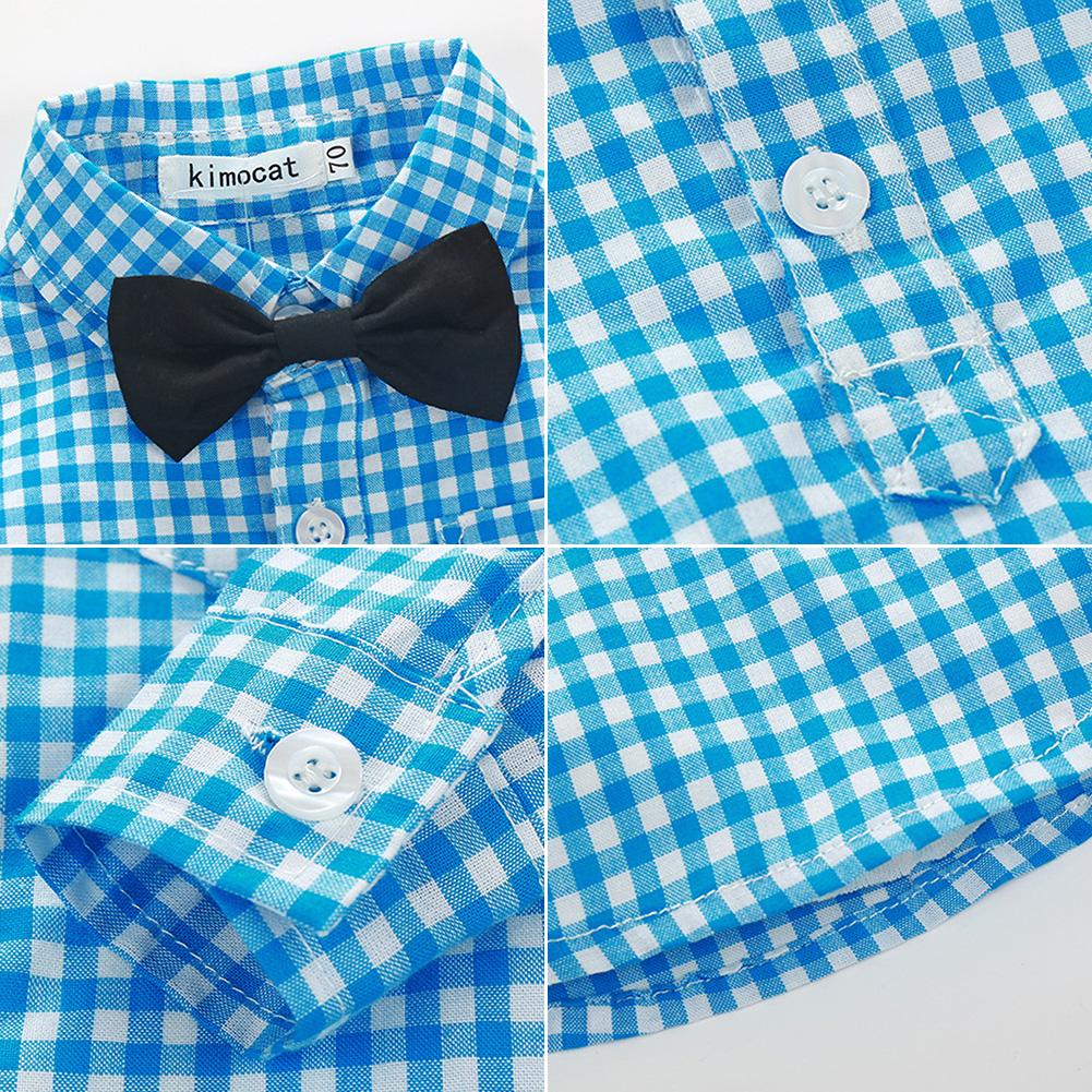 2 -delige katoenen kledingset herfst baby jongen geruite print revers zachte knoop lange mouwen comfortabele t-shirts broeken