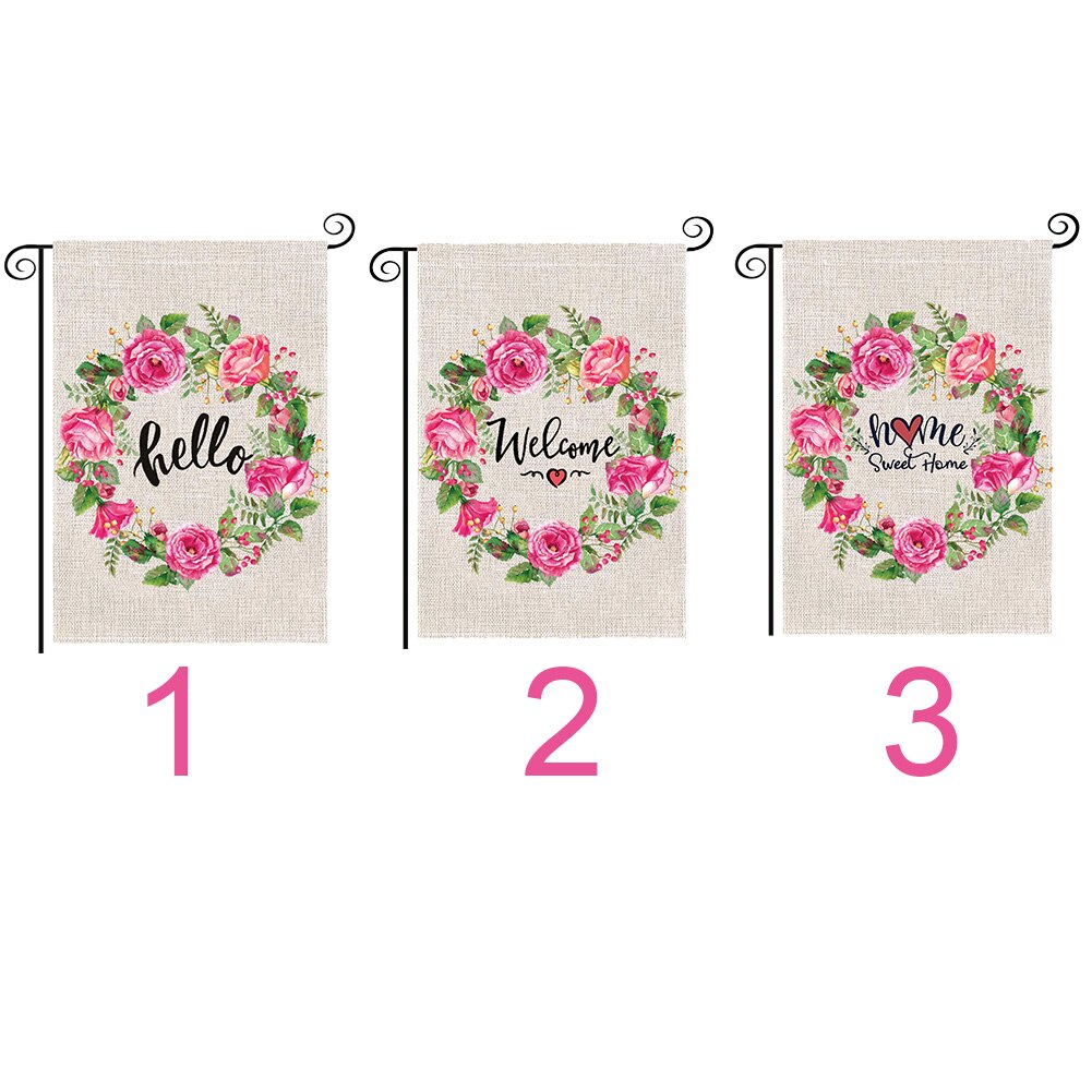 Festival Patio Porch Banner Floral Wreath Home Decorations 47x32cm Double Sided Flax Welcome Garden Flag Summer