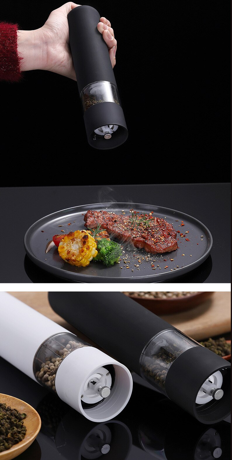 Electric Pepper Mill Automatic Salt Pepper Grinder With Led Light Adjustable Coarseness For Spices Kitchen Utensils And Gadgets