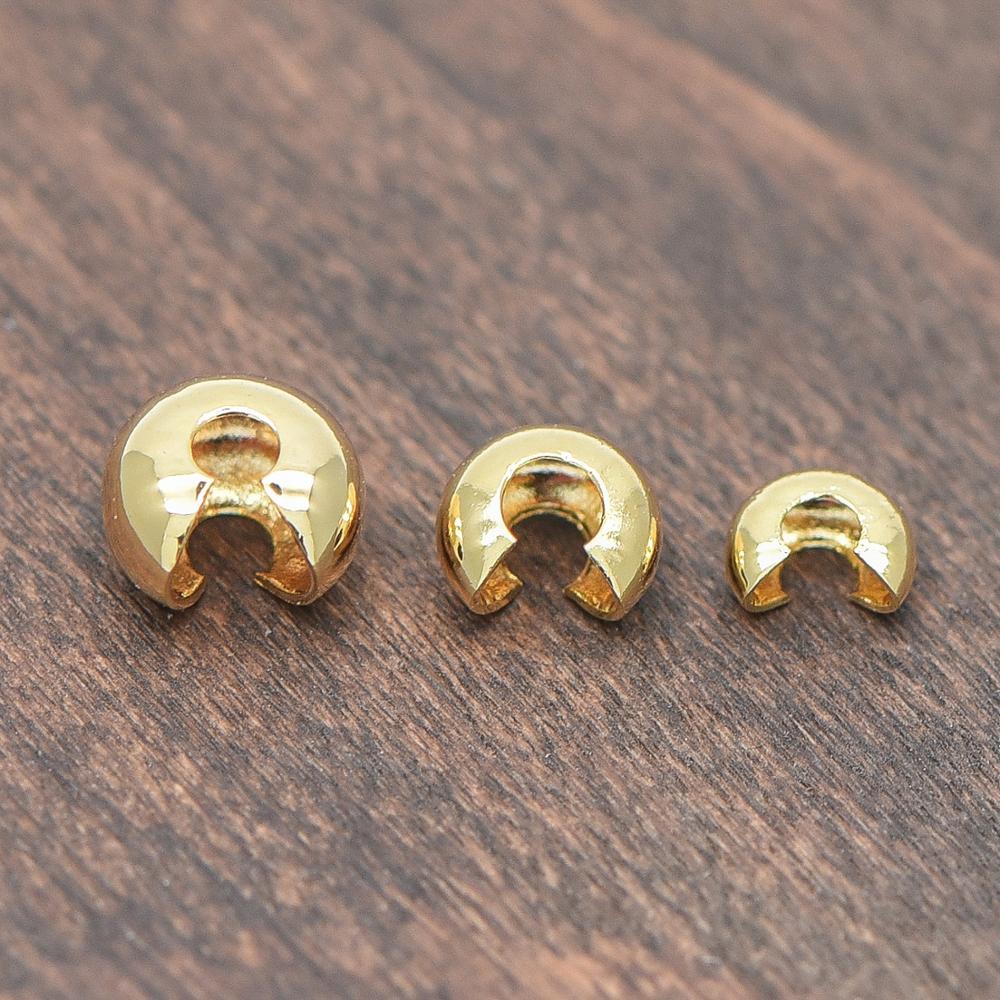 20pcs Gold Crimp Beads Covers, 18K Gold plated Brass, Conceal Crimp Ends 4/ 5/ 6mm (GB-637)