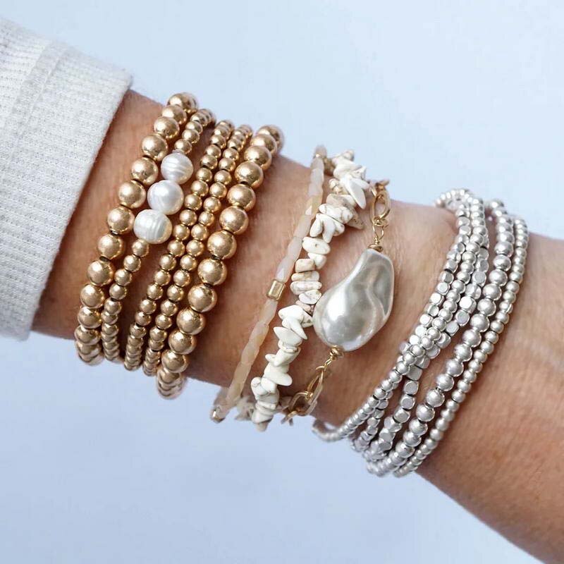Zwpon 5 -teiliges set ccb-perlenarmbänder, armreifen aus kunststoffperlen, verstellbare elastische armbänder für damenschmuck