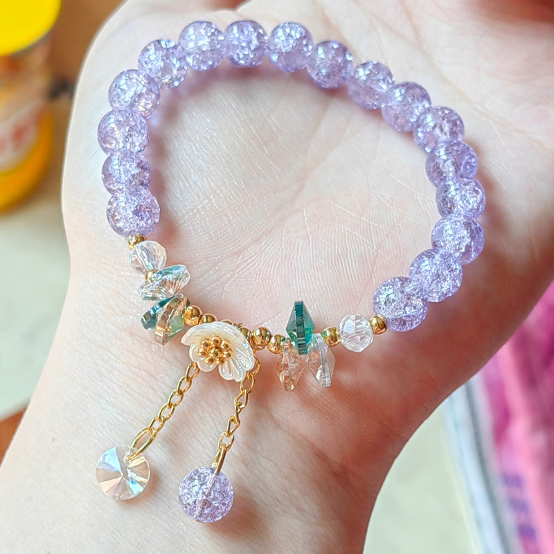 Nueva pulsera coreana de margaritas y flores para mujer, pulseras de cuerda elástica con cuentas de cristal coloridas, de joyería para y boda para niña: VERMEIL
