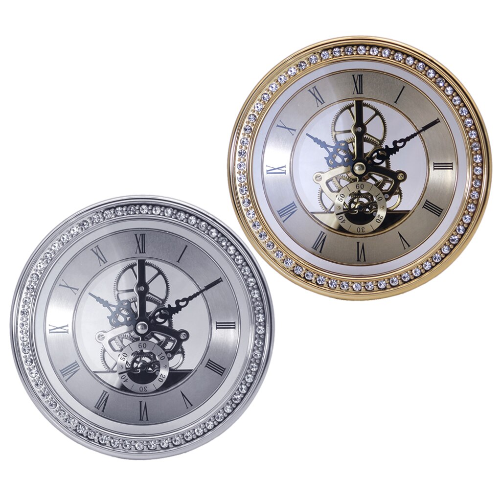 Round Quartz Clock Movement Insert Roman Numeral White Face Skeleton Gear