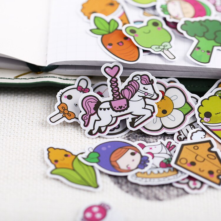 51pcs Cute Vegetable flower collection stickers DIY Laptop Kids Waterproof DIY Decals Sticker for Fridge Suitcase Stationery