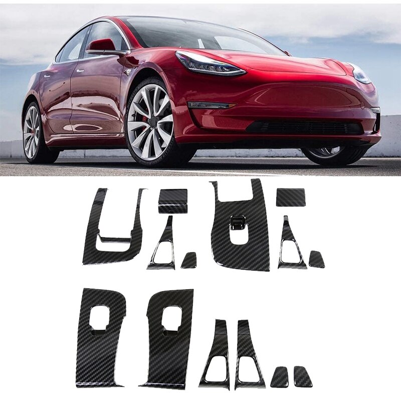 Bilvinduheiser bryterknapper dekorativt rammedeksel listverk klistremerke vindusbryterdeksel til tesla modell 3: misligholde tittel