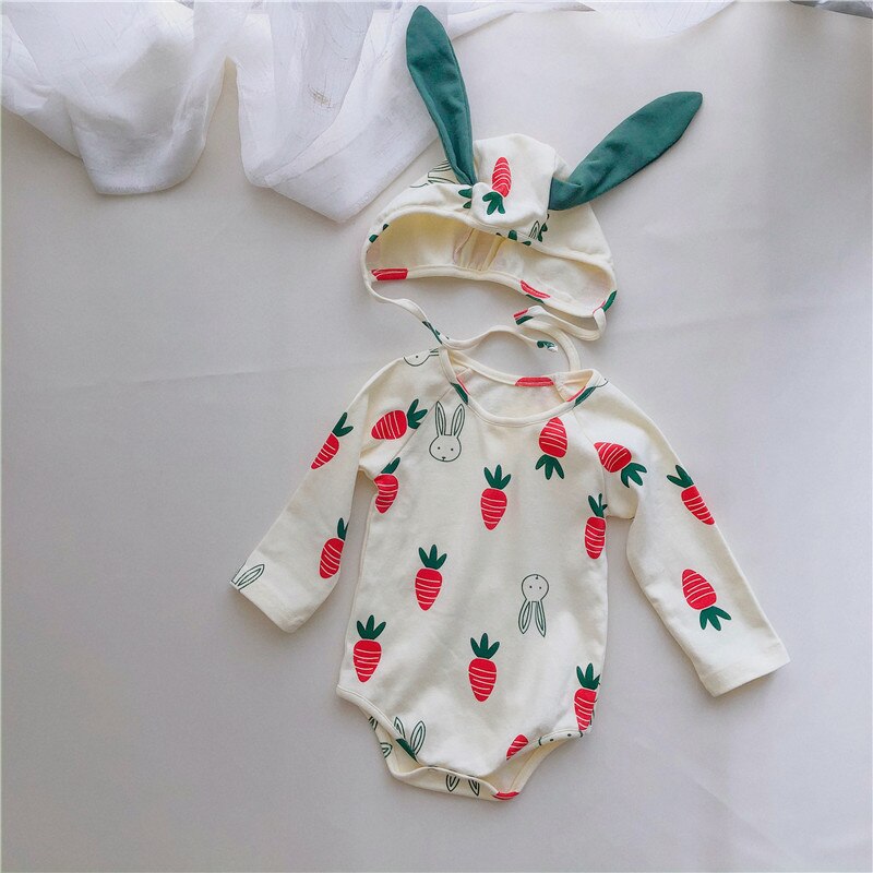 5105 bébé barboteuses automne -né bébé vêtements dessin animé filles garçons à manches longues Ropa Bebe combinaison avec chapeau bébé vêtements: carrot romper hat / 66cm